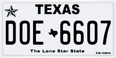 TX license plate DOE6607