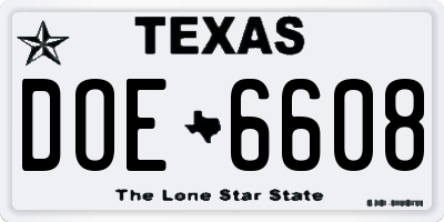 TX license plate DOE6608