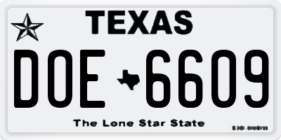 TX license plate DOE6609