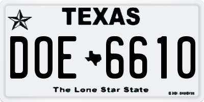 TX license plate DOE6610