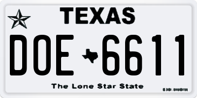 TX license plate DOE6611