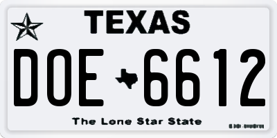 TX license plate DOE6612