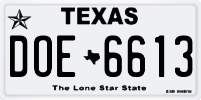 TX license plate DOE6613