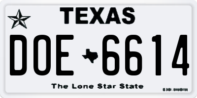 TX license plate DOE6614
