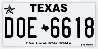 TX license plate DOE6618