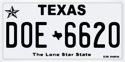 TX license plate DOE6620