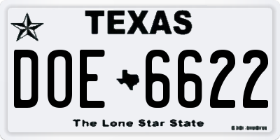 TX license plate DOE6622
