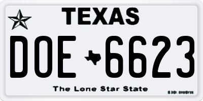 TX license plate DOE6623