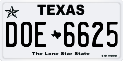 TX license plate DOE6625