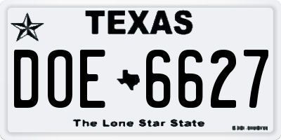 TX license plate DOE6627