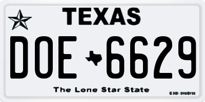 TX license plate DOE6629