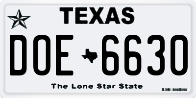 TX license plate DOE6630