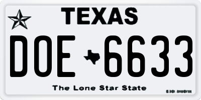 TX license plate DOE6633