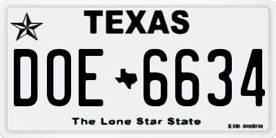 TX license plate DOE6634