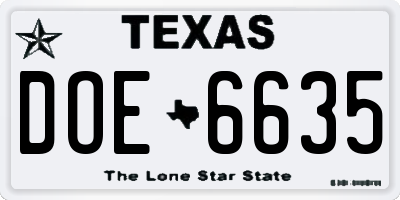 TX license plate DOE6635