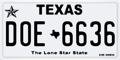 TX license plate DOE6636