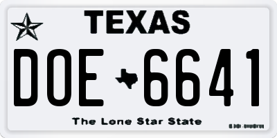 TX license plate DOE6641