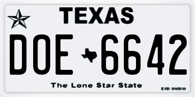 TX license plate DOE6642
