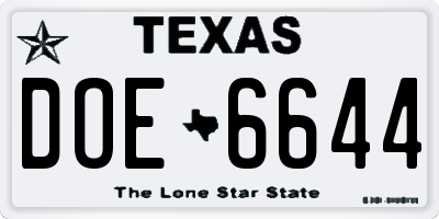 TX license plate DOE6644