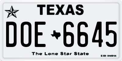 TX license plate DOE6645