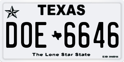 TX license plate DOE6646