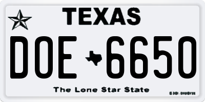TX license plate DOE6650