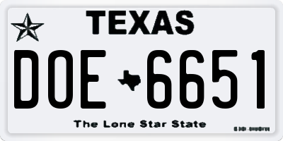 TX license plate DOE6651