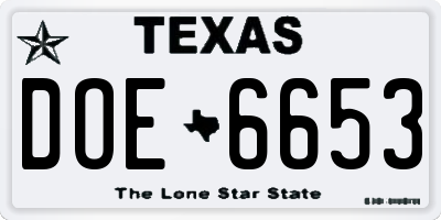 TX license plate DOE6653