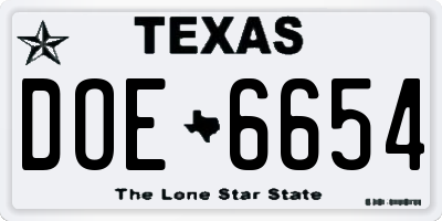 TX license plate DOE6654