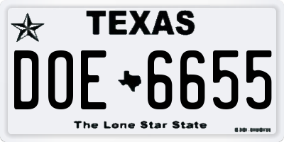TX license plate DOE6655