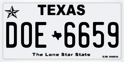 TX license plate DOE6659