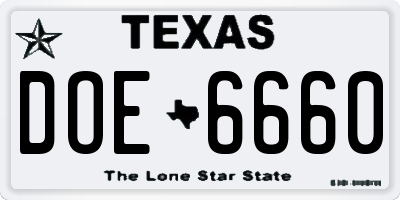 TX license plate DOE6660