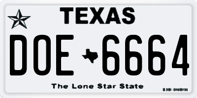 TX license plate DOE6664