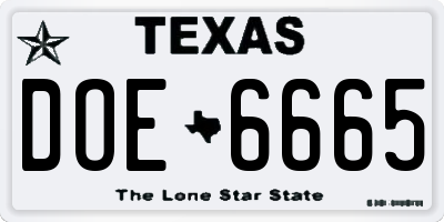 TX license plate DOE6665