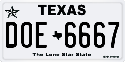 TX license plate DOE6667