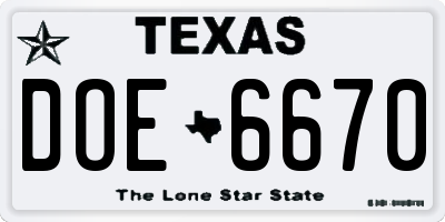 TX license plate DOE6670