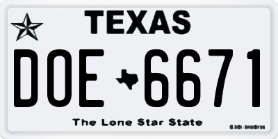 TX license plate DOE6671