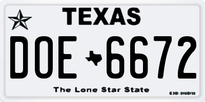 TX license plate DOE6672