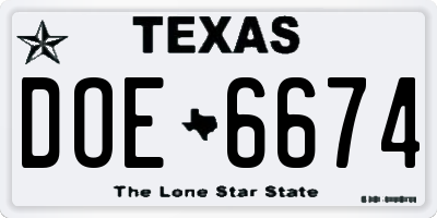 TX license plate DOE6674