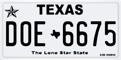 TX license plate DOE6675