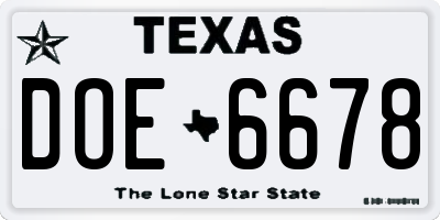 TX license plate DOE6678