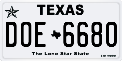 TX license plate DOE6680