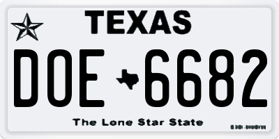 TX license plate DOE6682