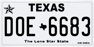 TX license plate DOE6683
