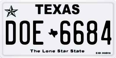 TX license plate DOE6684