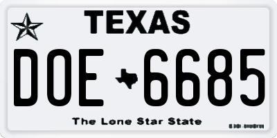 TX license plate DOE6685