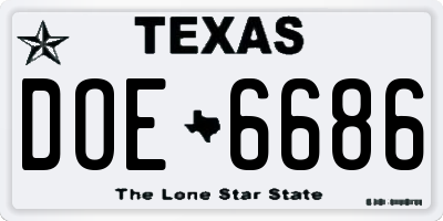 TX license plate DOE6686