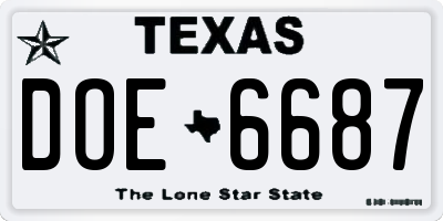 TX license plate DOE6687