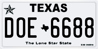 TX license plate DOE6688