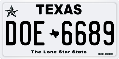 TX license plate DOE6689